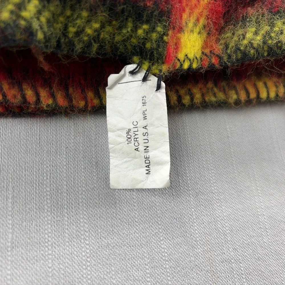 Vintage Red Black Plaid Throw Blanket 84x46 Acrylic Made USA Camp Cabin